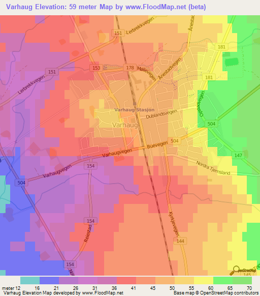 Varhaug,Norway Elevation Map