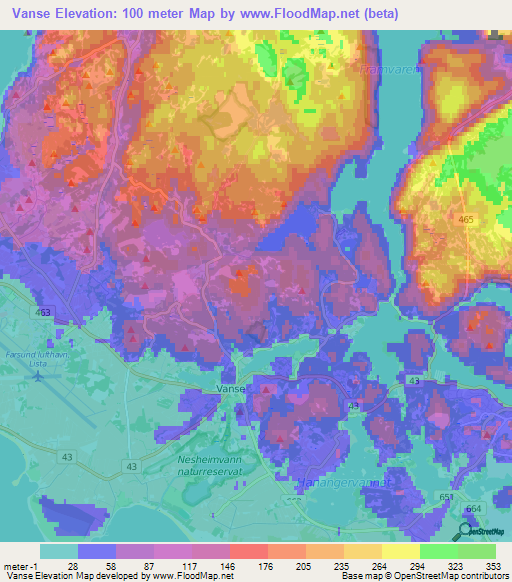 Vanse,Norway Elevation Map