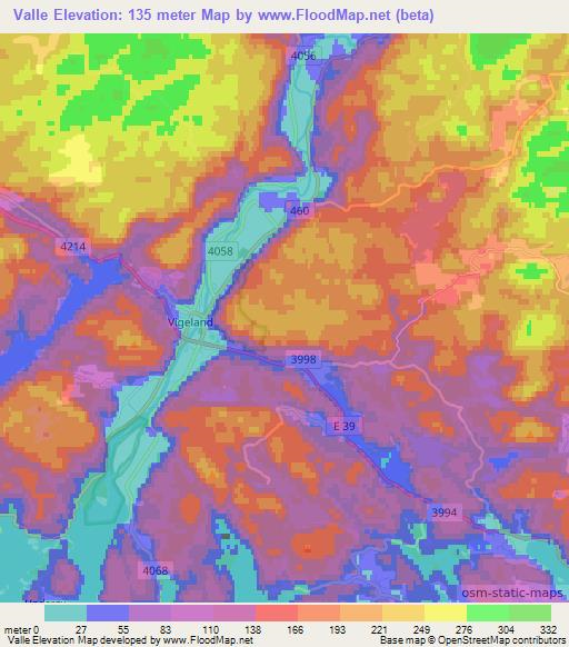 Valle,Norway Elevation Map