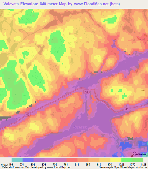 Valevatn,Norway Elevation Map