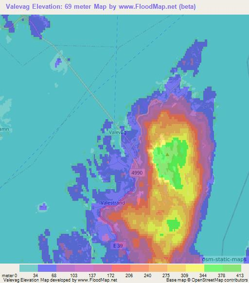 Valevag,Norway Elevation Map