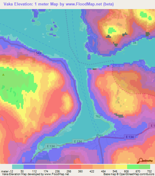 Vaka,Norway Elevation Map