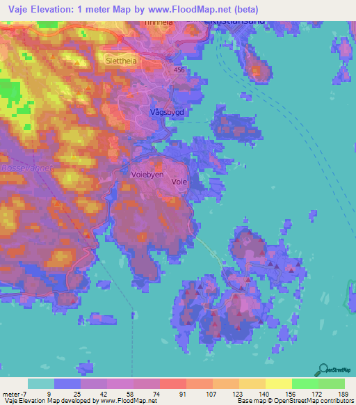 Vaje,Norway Elevation Map