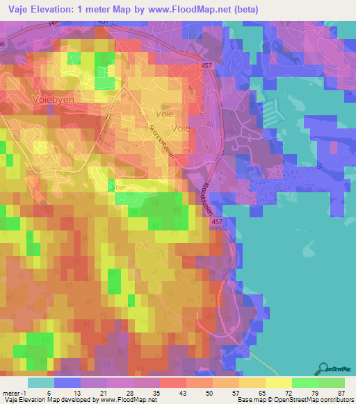 Vaje,Norway Elevation Map