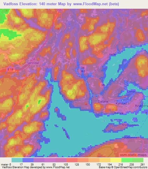 Vadfoss,Norway Elevation Map
