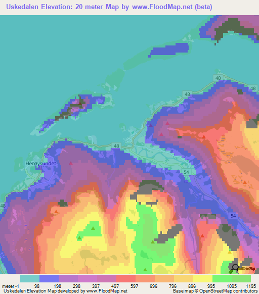 Uskedalen,Norway Elevation Map