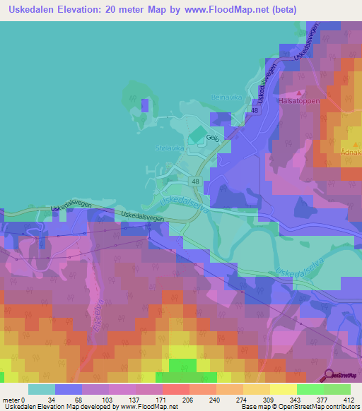 Uskedalen,Norway Elevation Map