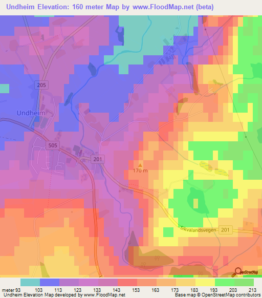 Undheim,Norway Elevation Map