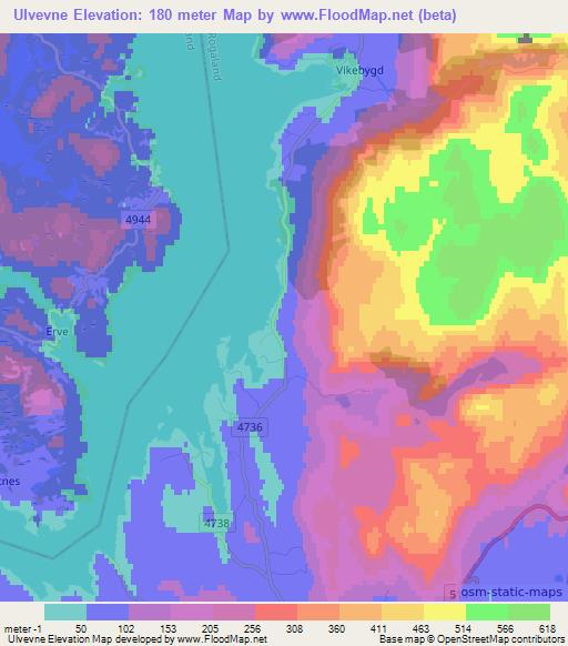 Ulvevne,Norway Elevation Map