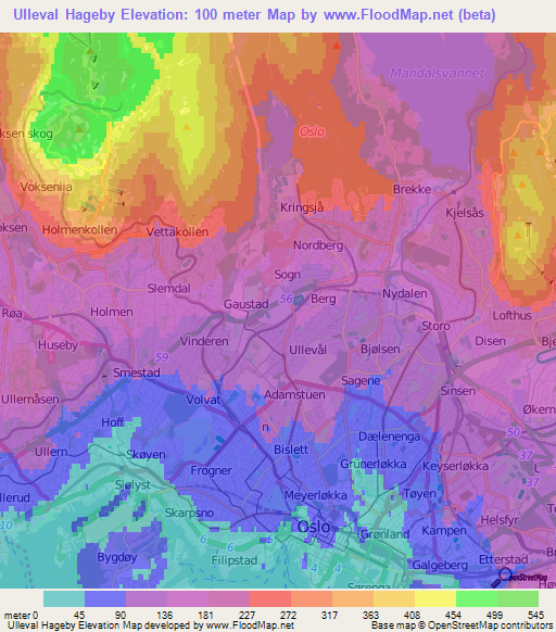 Ulleval Hageby,Norway Elevation Map