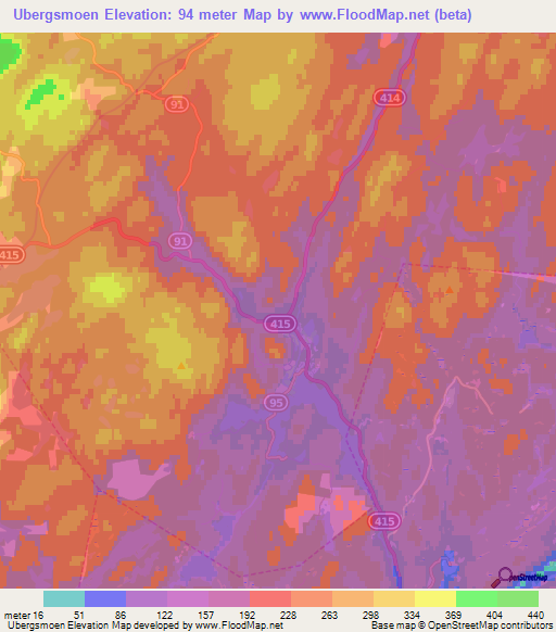 Ubergsmoen,Norway Elevation Map