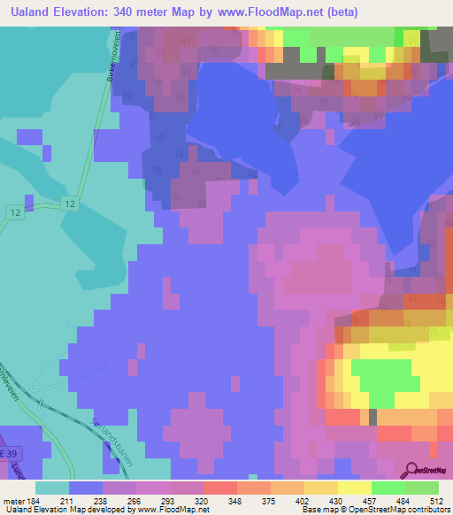 Ualand,Norway Elevation Map