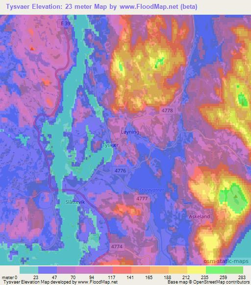 Tysvaer,Norway Elevation Map