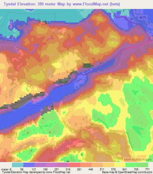 Tysdal,Norway Elevation Map