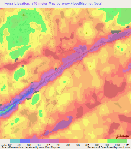 Tverra,Norway Elevation Map