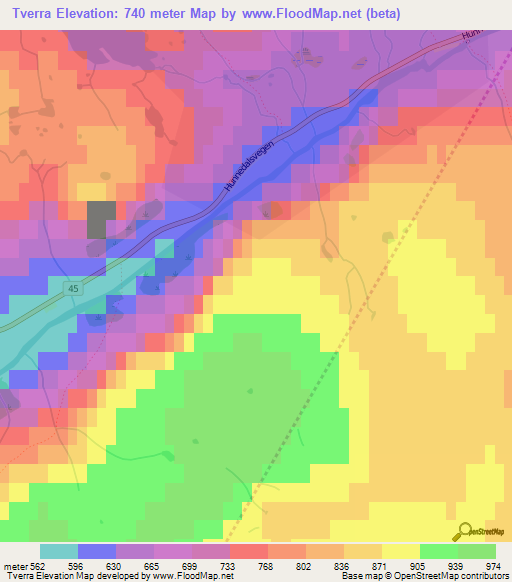 Tverra,Norway Elevation Map