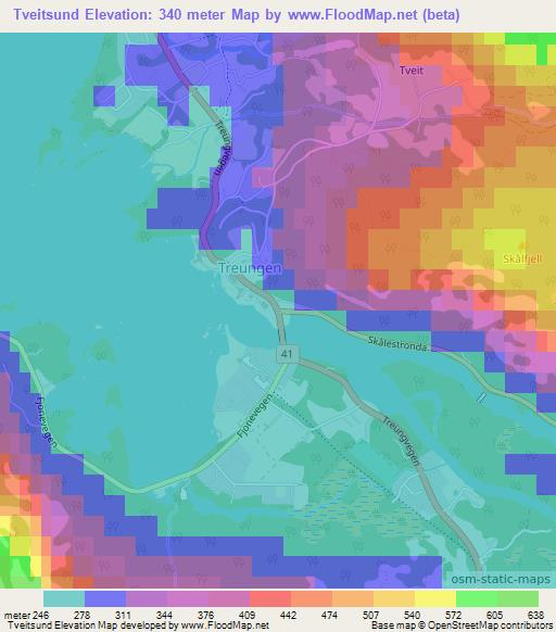 Tveitsund,Norway Elevation Map