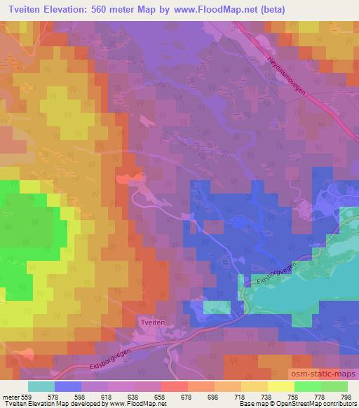 Tveiten,Norway Elevation Map