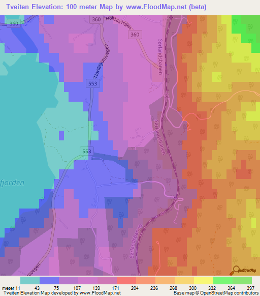 Tveiten,Norway Elevation Map