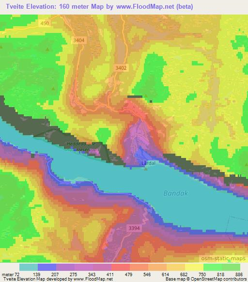 Tveite,Norway Elevation Map