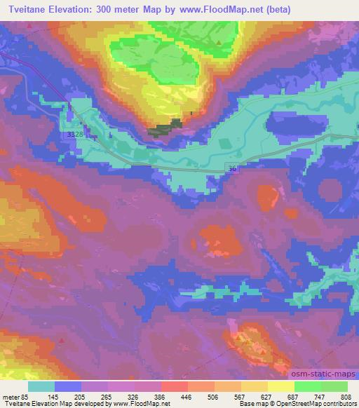 Tveitane,Norway Elevation Map