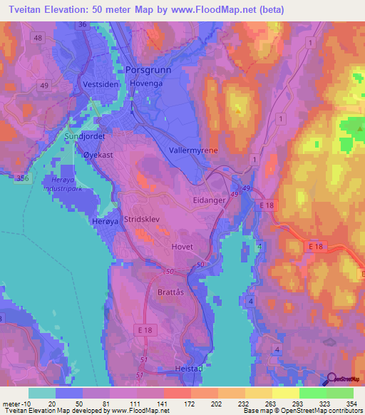 Tveitan,Norway Elevation Map