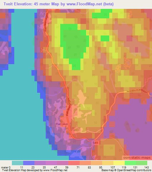 Tveit,Norway Elevation Map