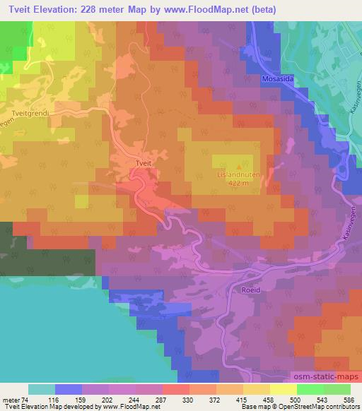 Tveit,Norway Elevation Map