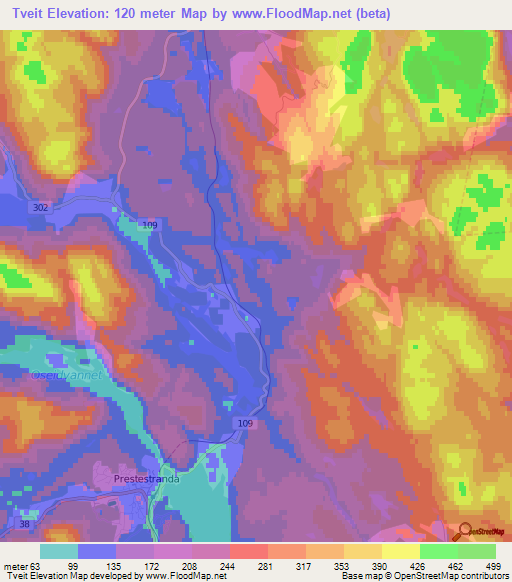 Tveit,Norway Elevation Map