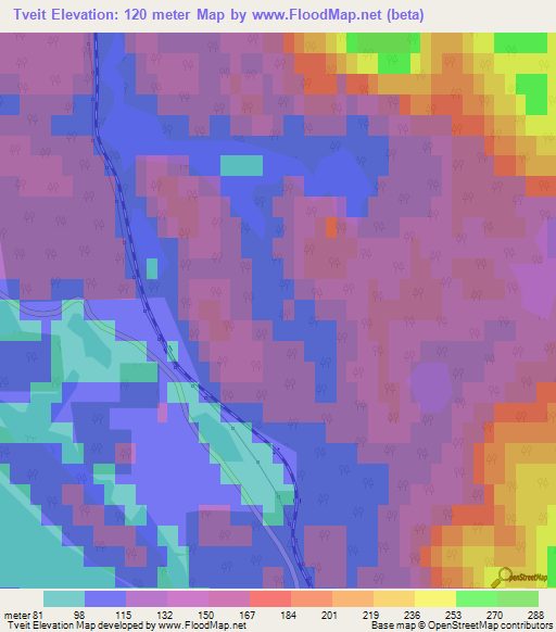 Tveit,Norway Elevation Map