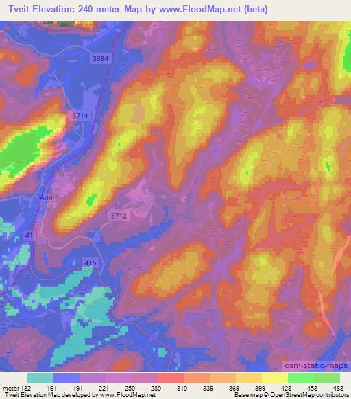 Tveit,Norway Elevation Map