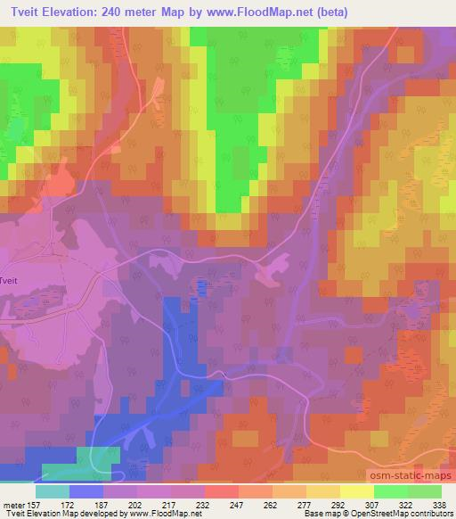 Tveit,Norway Elevation Map