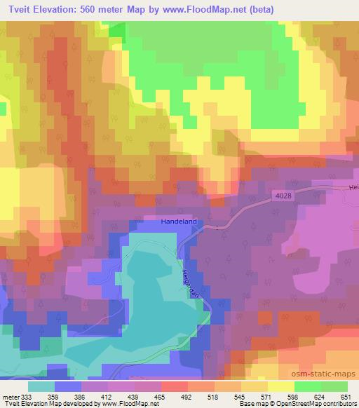 Tveit,Norway Elevation Map