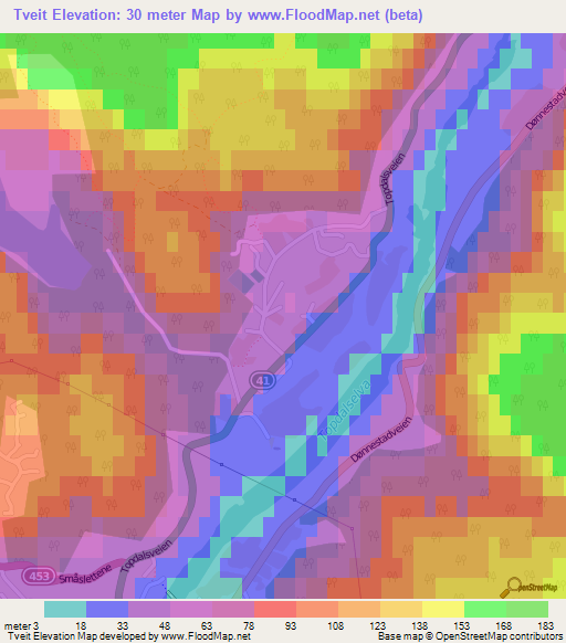 Tveit,Norway Elevation Map