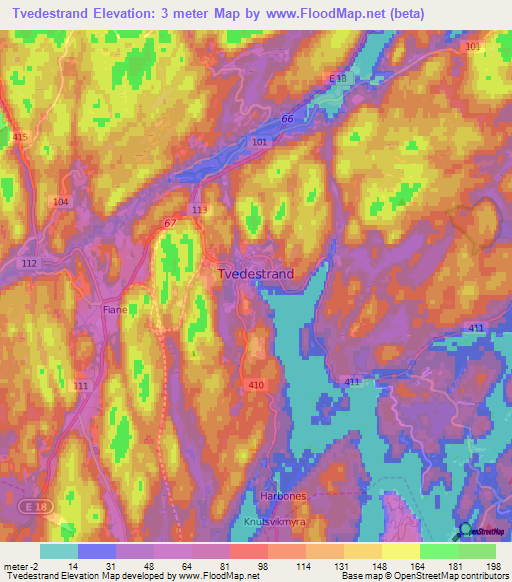 Tvedestrand,Norway Elevation Map