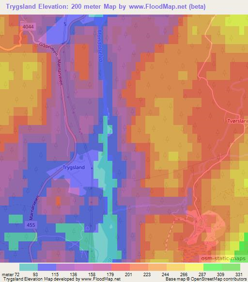 Trygsland,Norway Elevation Map