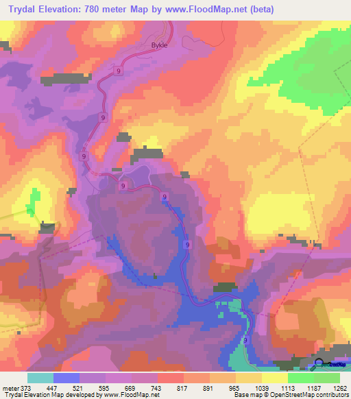 Trydal,Norway Elevation Map