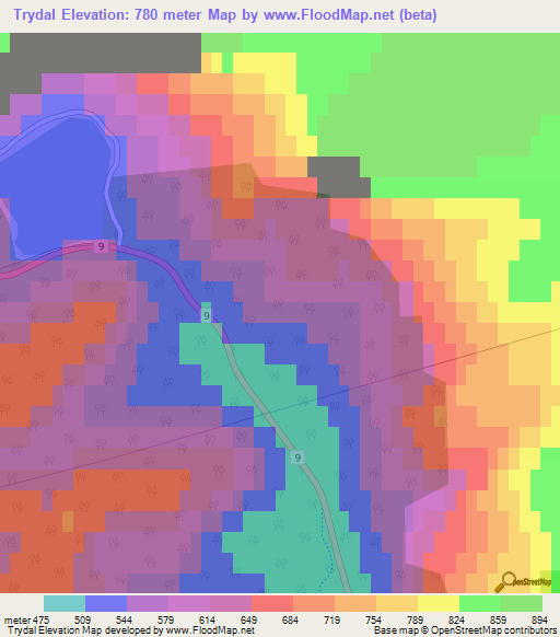 Trydal,Norway Elevation Map