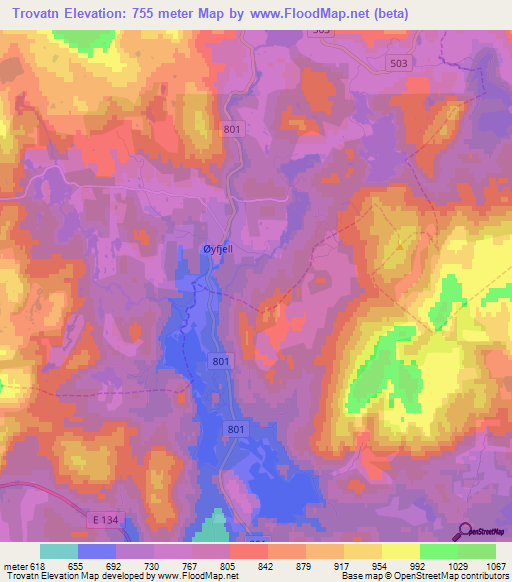 Trovatn,Norway Elevation Map