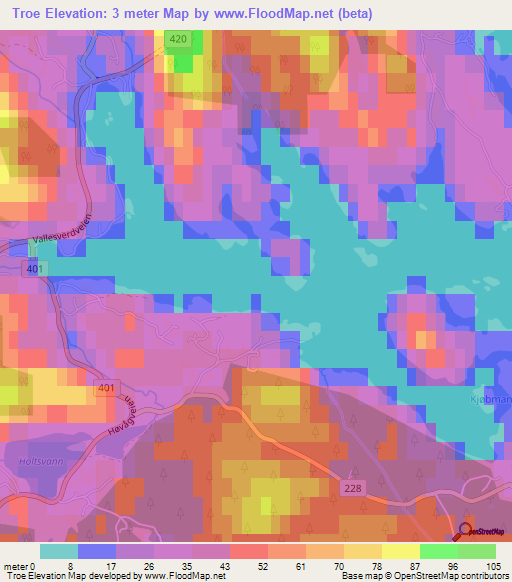 Troe,Norway Elevation Map