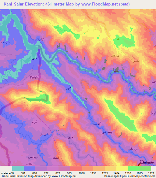 Kani Salar,Iran Elevation Map