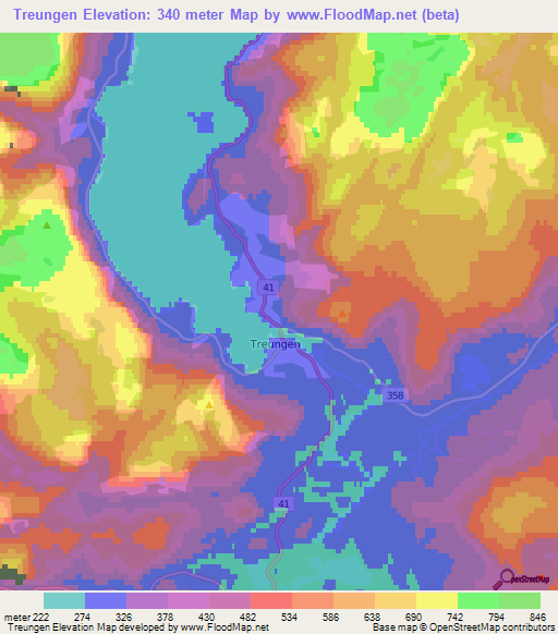 Treungen,Norway Elevation Map