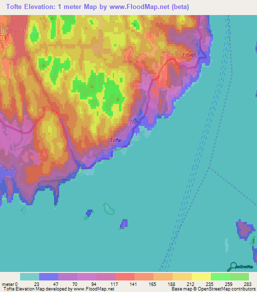 Tofte,Norway Elevation Map