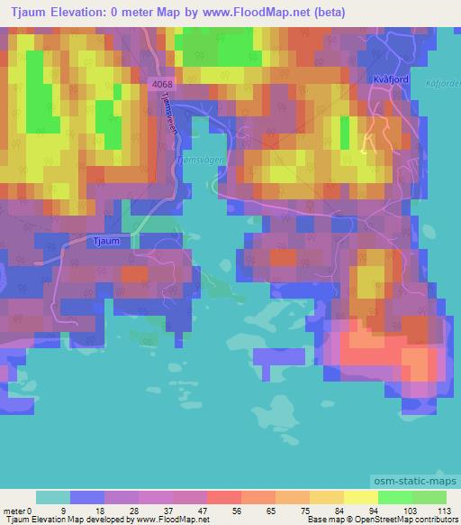 Tjaum,Norway Elevation Map