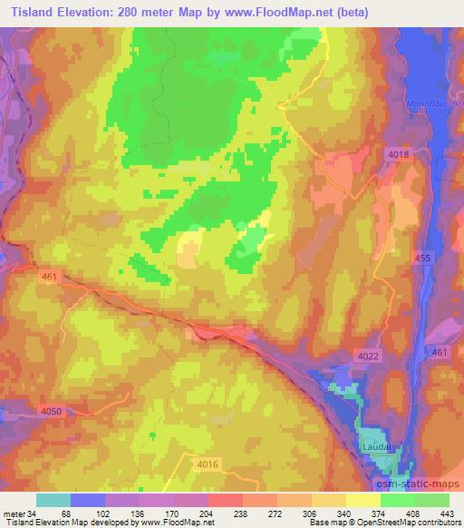 Tisland,Norway Elevation Map