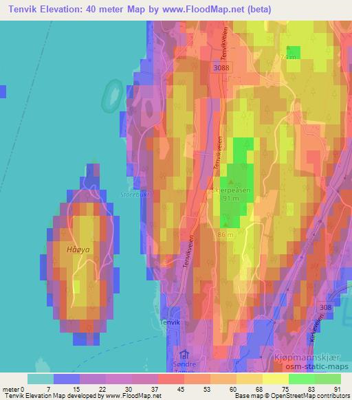 Tenvik,Norway Elevation Map
