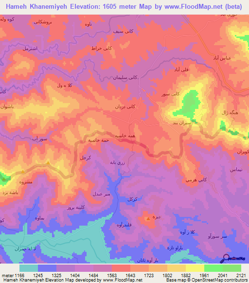Hameh Khanemiyeh,Iran Elevation Map