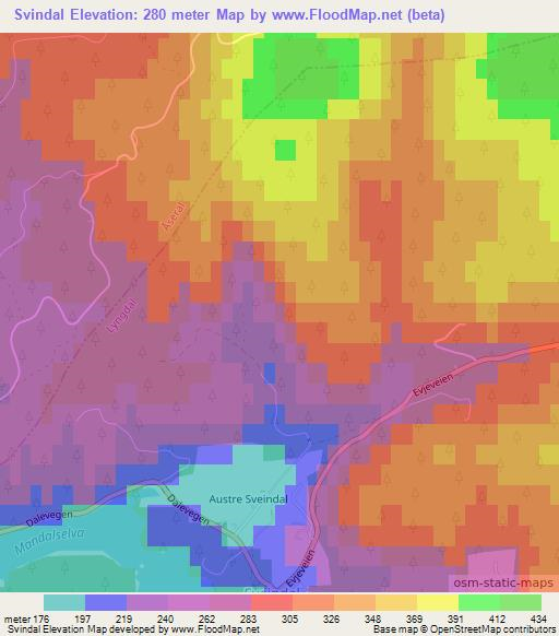 Svindal,Norway Elevation Map