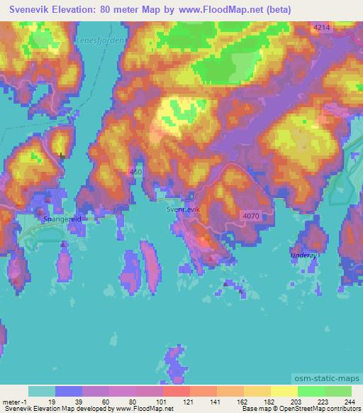 Svenevik,Norway Elevation Map