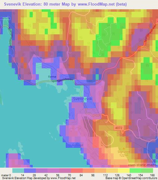 Svenevik,Norway Elevation Map
